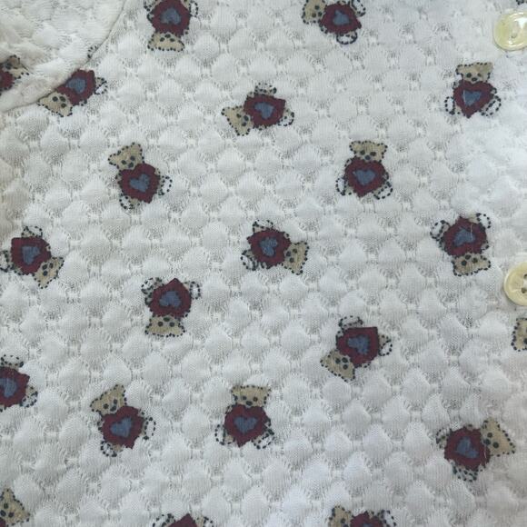 Vintage Teddy Bear Heart Button Up Denim Floral Trim Size 2T Toddler - Picture 4 of 7